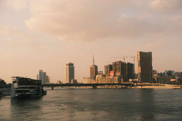 Cairo skyline along the Nile at sunset, Egypt