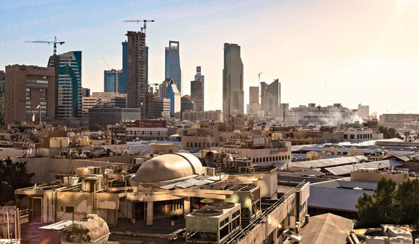 Riyadh skyline with modern towers at dusk, Saudi Arabia