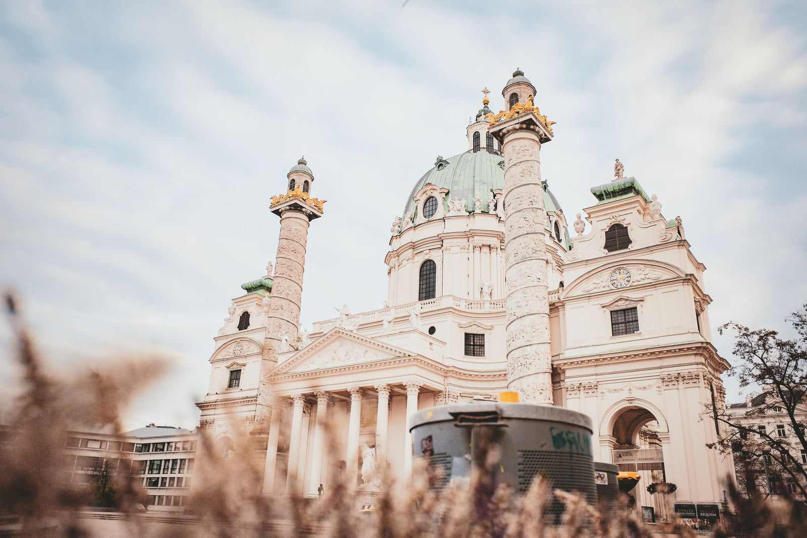 Beautiful exterior view of the Karlskirche, an iconic baroque church in Vienna, Austria.