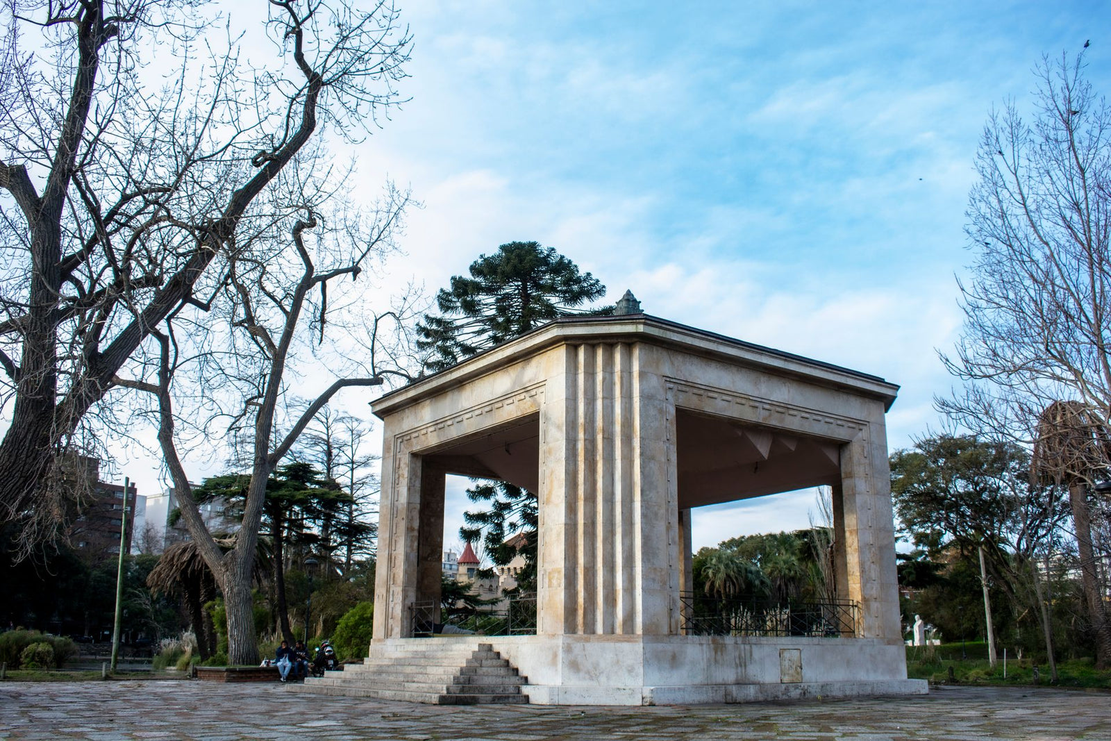 A classical pavilion in Parque Rodó, Montevideo during winter.