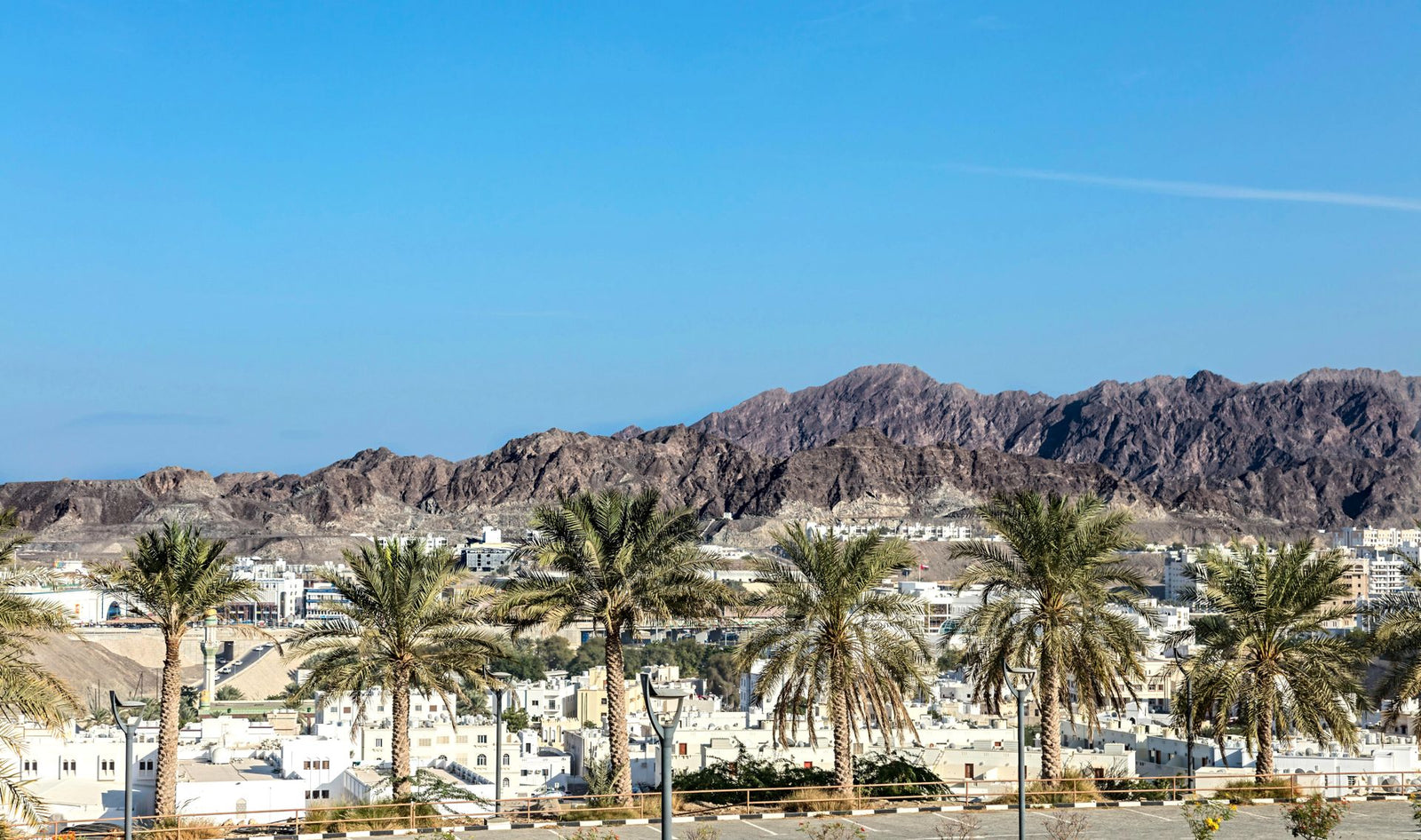 Desert mountains and palm trees — Oman